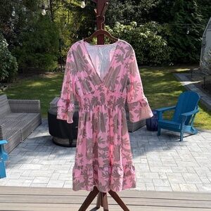 Pink Floral V-Neck Tiered Dress